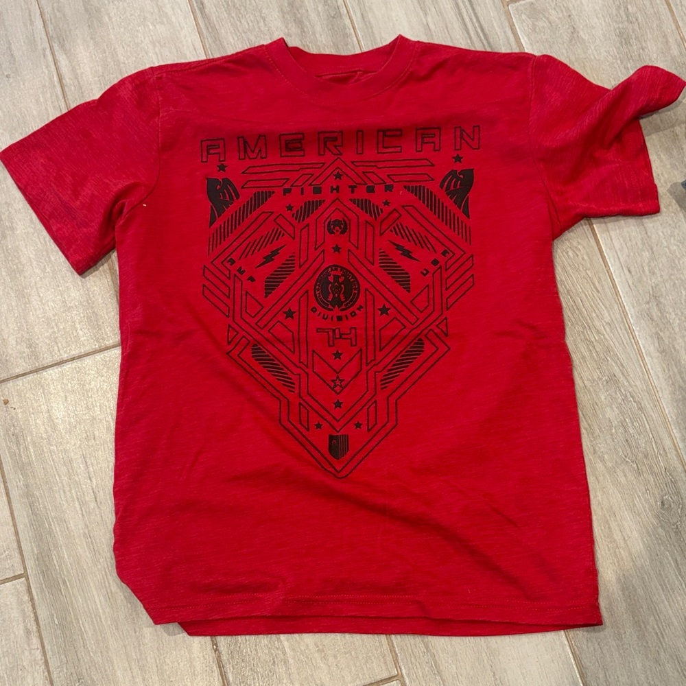American Fighter Red Tee with Black Geometric Graphic